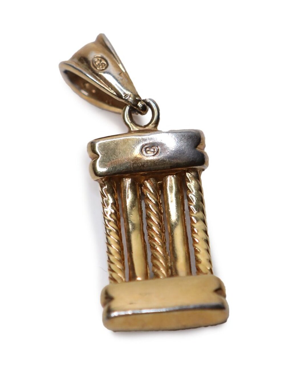 Two-Tone Gold Shell Column Pendant - Ribbed & Twisted Rope Mixed Metal Charm - Picture 5 of 10